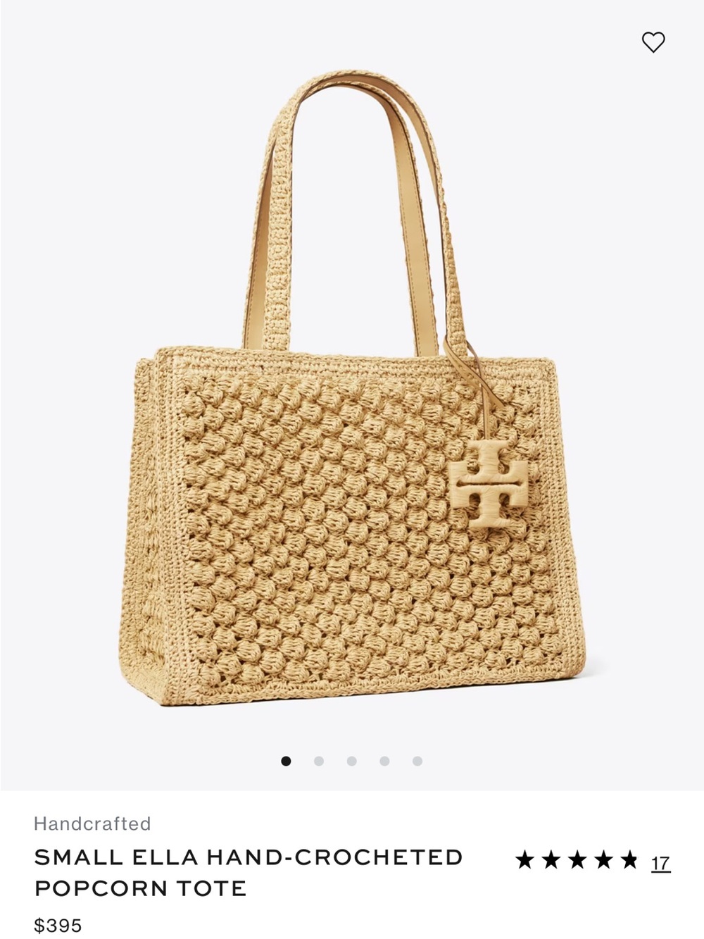 Tory Burch Small. Raffia -Crocheted Popcorn Tote in Natural Beige